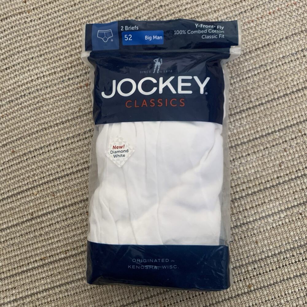 Jockey Classics Big Man Briefs Size 52 (2 Pack) White Y-Front Fly 100% Cotton